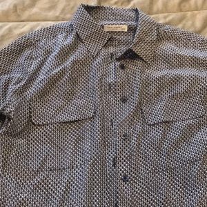 Blue patterned button up shirt